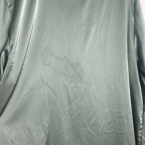 H&M Long Sleeve Satin Button Up Shirt Relaxed Fit V-Neck Sage Green Womens Sz L - Picture 8 of 10